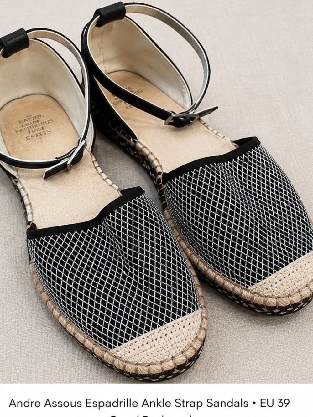 Andre Assous Spain Handsewn Espadrille Ankle Strap Flats EU 39